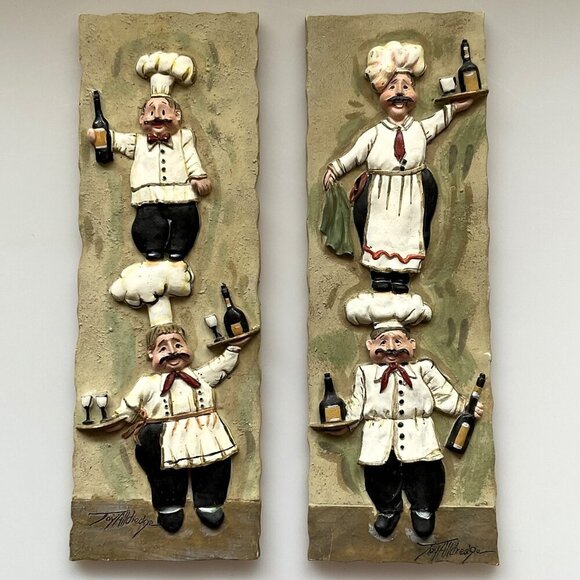 JOY ALLDREDGE ITALIAN CHEF WALL PLAQUES 3D WINE TILES - Picture 1 of 5
